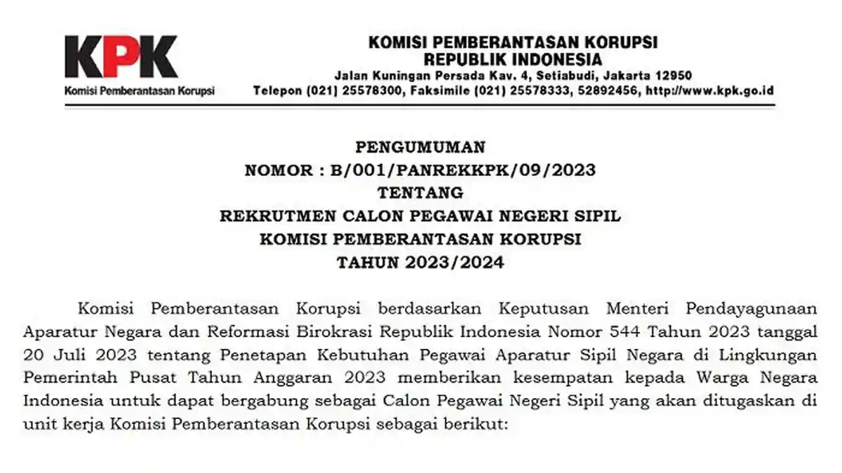 Link Download PDF Formasi CPNS KPK 2023