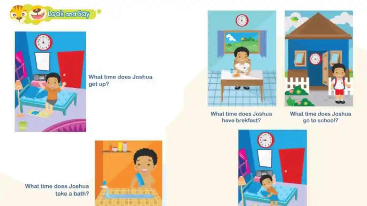 Kunci Jawaban Bahasa Inggris Kelas 4 SD Halaman 90-91, Unit 8 Be on Time: Look and Say