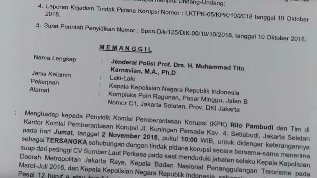 Beredar Surat Pemanggilan Kapolri dari KPK, Polri: Itu Hoaks