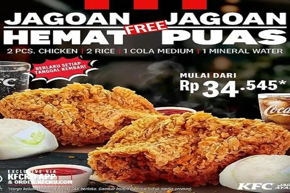 Promo KFC Hari Ini Kamis 8 Agustus 2024, Beli Jagoan Hemat 1 atau 2 Gratis Jagoan Puas Rp 34.545