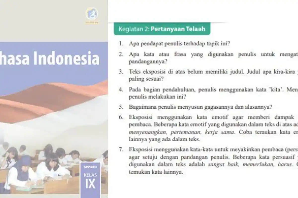 Kunci Jawaban Bahasa Indonesia Kelas 9 Halaman 123 dan 124 Menelaah Teks Eksposisi