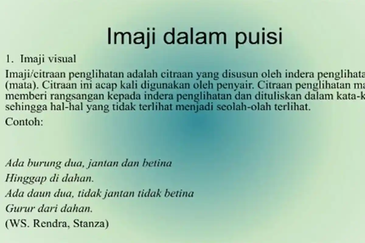 Pengertian dan Contoh Imaji dalam Puisi Visual Auditif dan Taktil, Materi Bahasa Indonesia Kelas 10