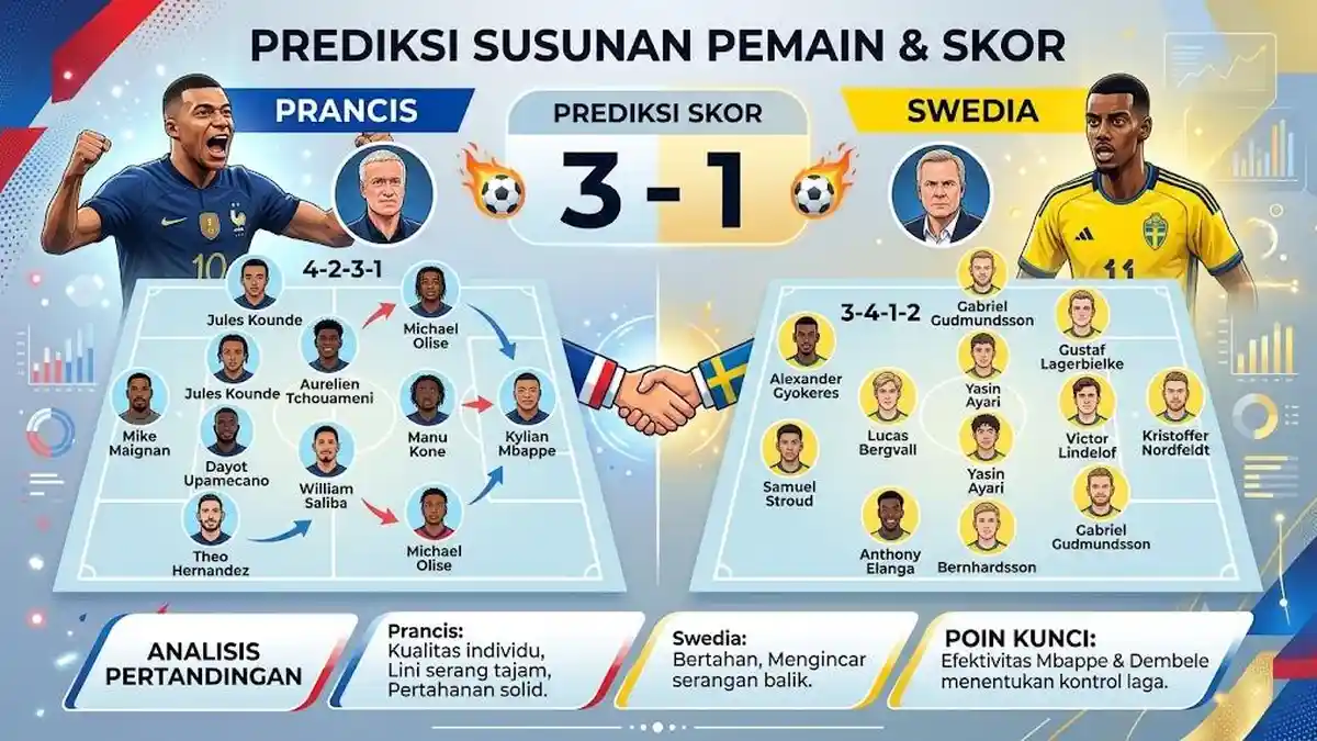Prancis Vs Swedia, Prediksi Skor, Susunan Pemain dan Jadwalnya di 32 Besar Piala Dunia 2026 - Bangkapos.com