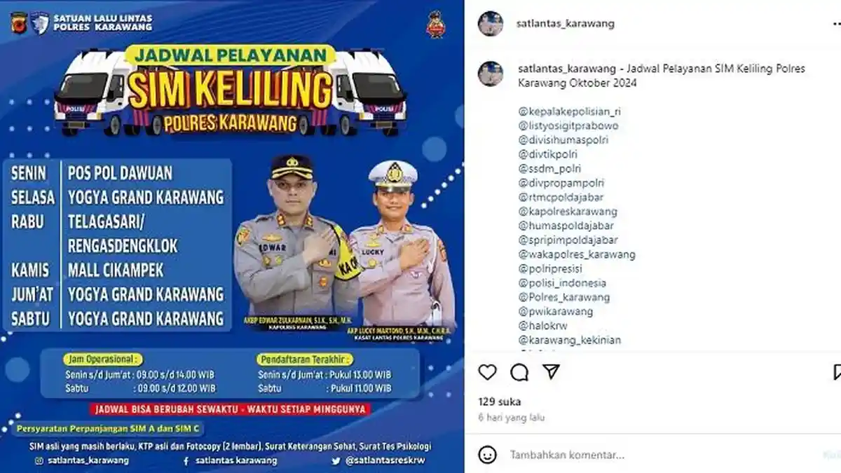 Jadwal SIM Keliling Karawang Senin 28 Oktober 2024 Ini di Pospol Dawuan Hingga Pukul 14.00