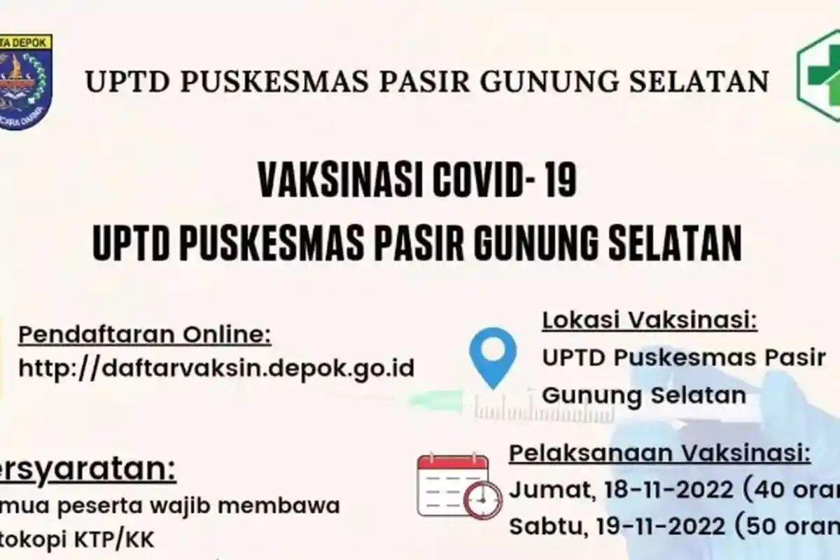 Kabar Kecamatan Cimanggis Depok, Vaksinasi Covid-19 untuk Anak di Puskesmas Pasir Gunung Selatan