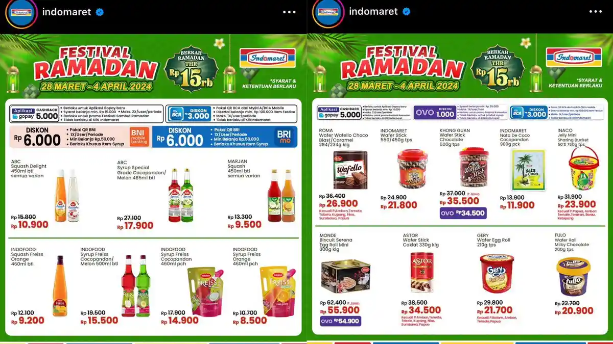 Promo Indomaret Festival Ramadhan Hari Ini, Diskon Indofood Sirup Rp 8. ...