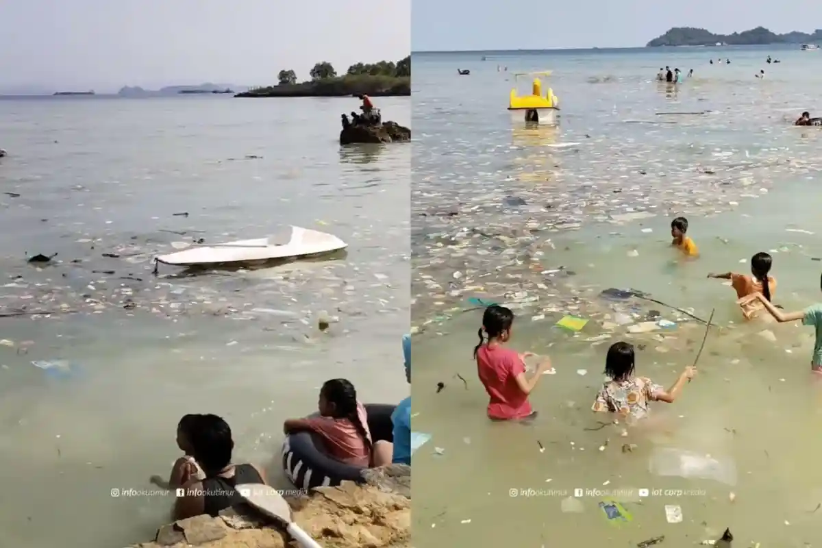 Viral, Wisatawan Asyik Berenang di Pantai Dipenuhi Sampah, Terungkap Faktanya, Warganet Prihatin