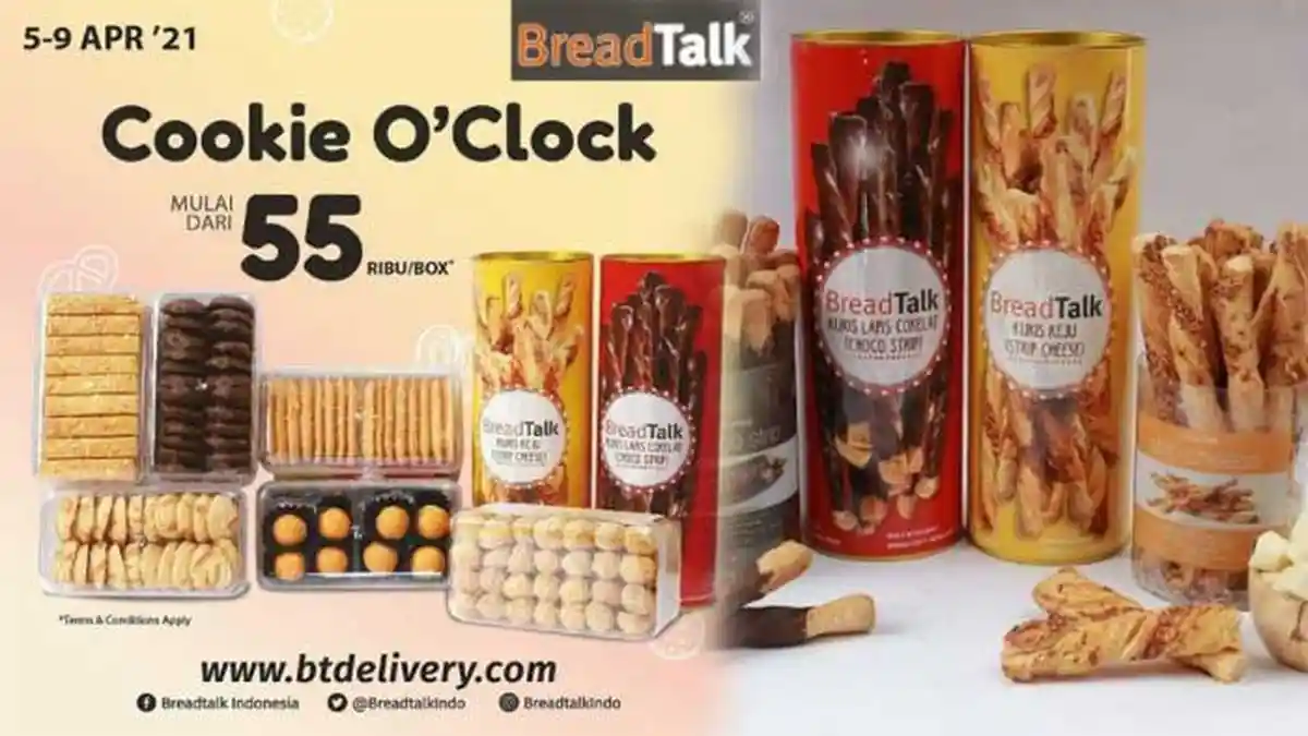 Promo BreadTalk Terbaru 6 April 2021 Cookie O’Clock Sedia Cookies Manis Mulai Dari Rp55.000 per boks