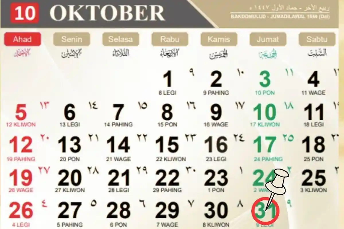 Kalender Jawa: Weton Jumat Legi 31 Oktober 2025, Berapa Neptunya? Cek Perhitungan Pasaran Lengkapnya