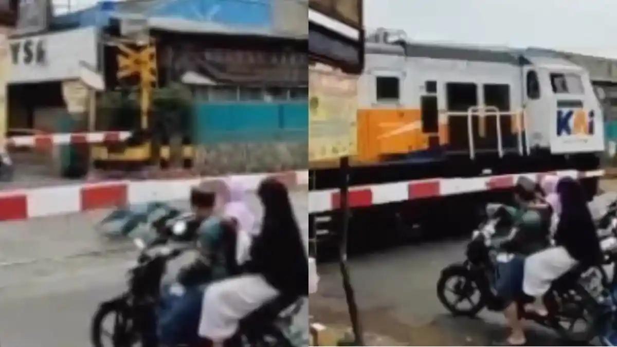 Nekat Lewati Rel hingga Jatuh dari Motor, Wanita Ini Nyaris Terlindas Kereta Api