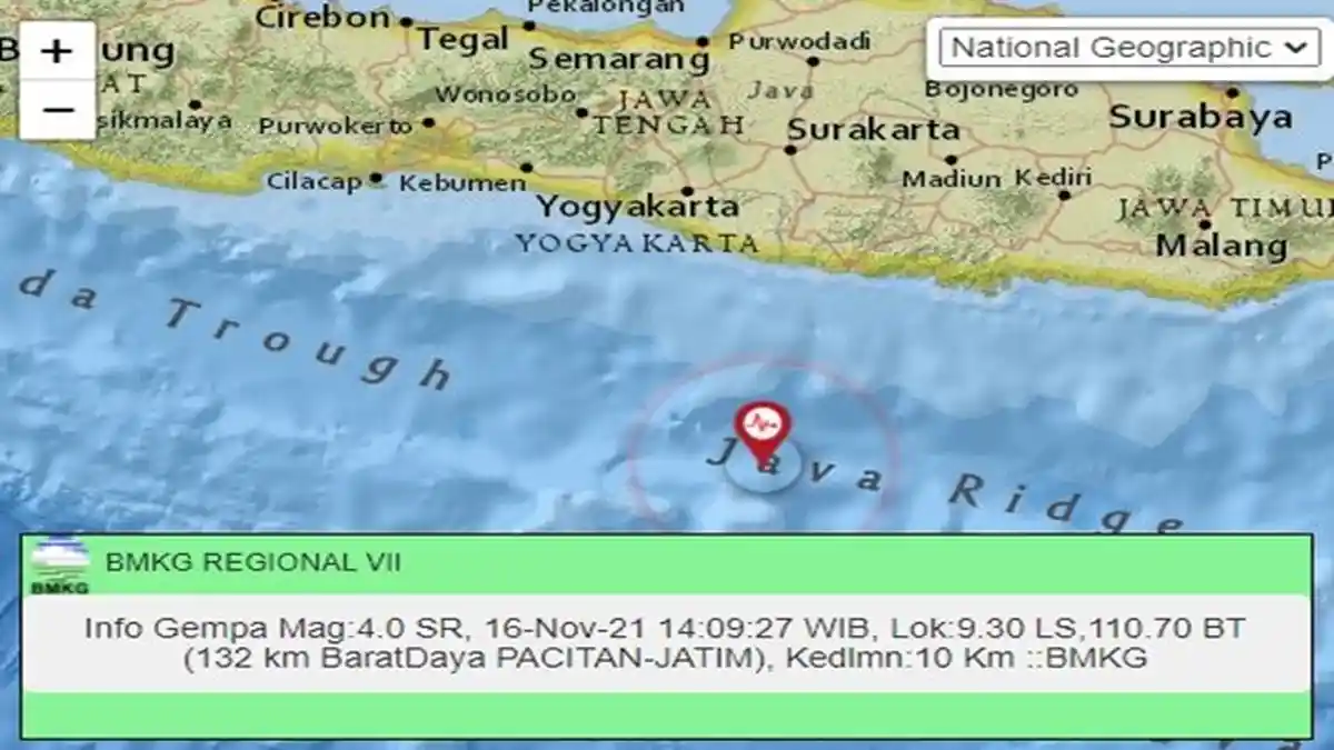 Gempa Tadi Pukul 14.09 WIB Selasa 16 November 2021, Guncang Jatim, Info BMKG Magnitudo dan Lokasinya