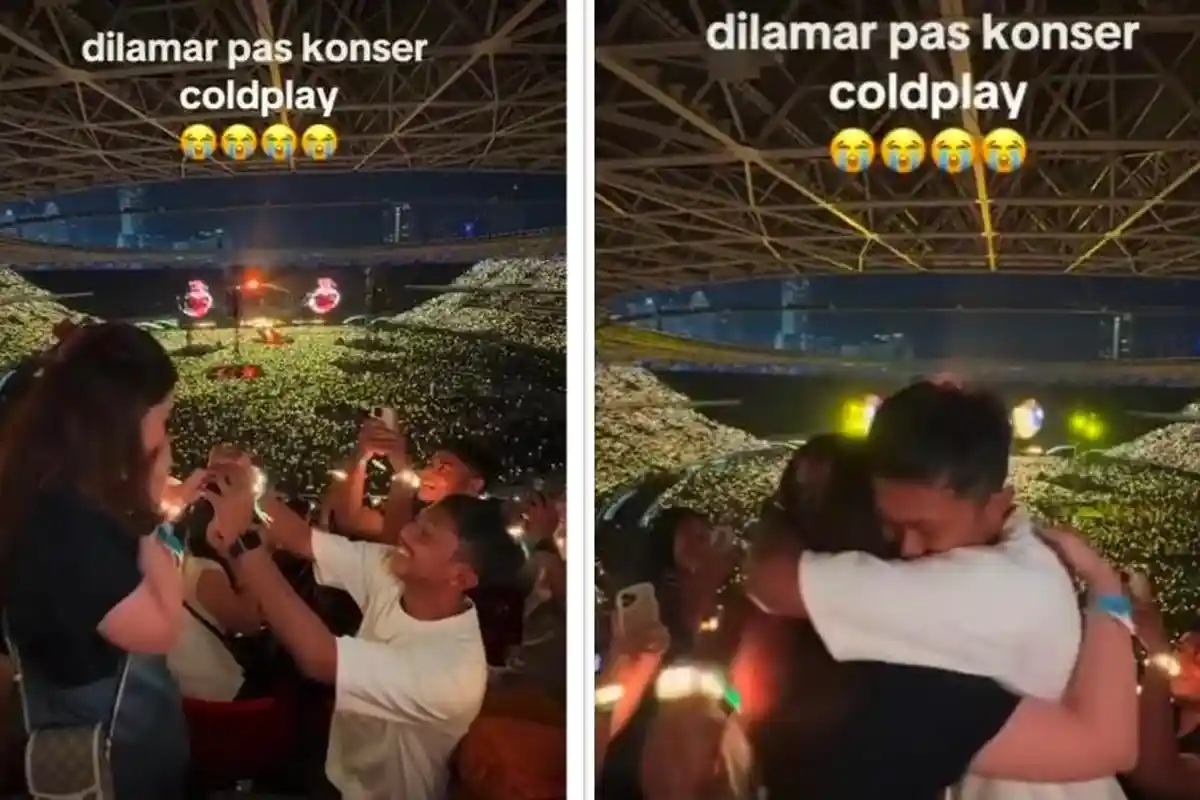 Momen Romantis Seorang Wanita Dilamar Kekasihnya Saat Nonton Coldplay di GBK Jakarta