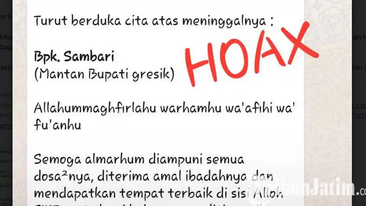 Kabar Hoax Mantan Bupati Gresik Sambari Meningal Dunia,  Menyebar di Medsos