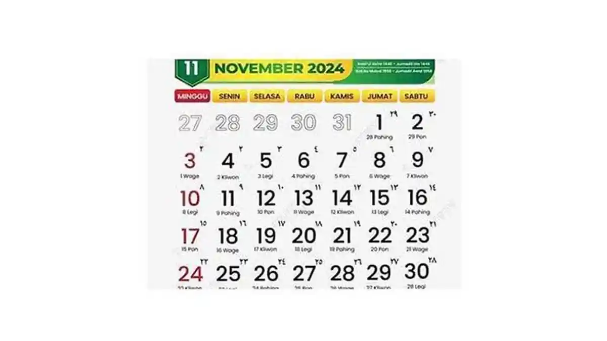 Kalender November 2024 Lengkap dengan Weton 6 November 2024