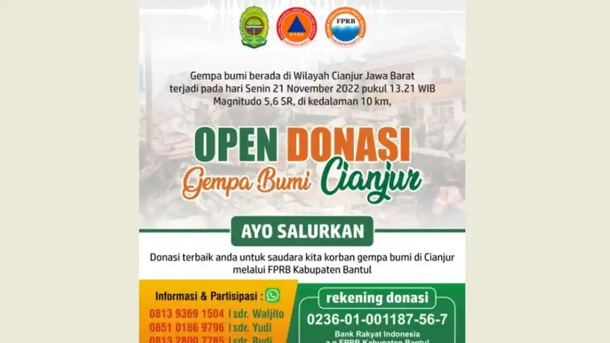 FPRB Bantul Open Donasi untuk Korban Gempa Bumi di Cianjur