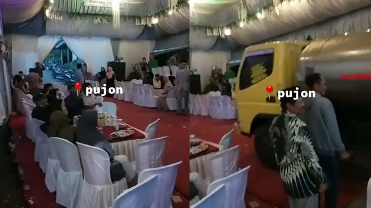 Viral Truk Tangki Masuk ke Tenda Pesta Pernikahan di Malang
