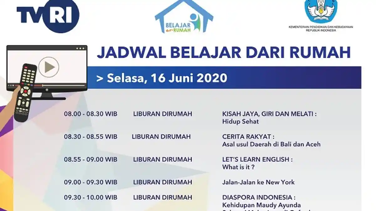 LINK Live Streaming dan Jadwal Belajar dari Rumah TVRI Selasa 16 Juni 2020, Ada Kisah Maudy Ayunda