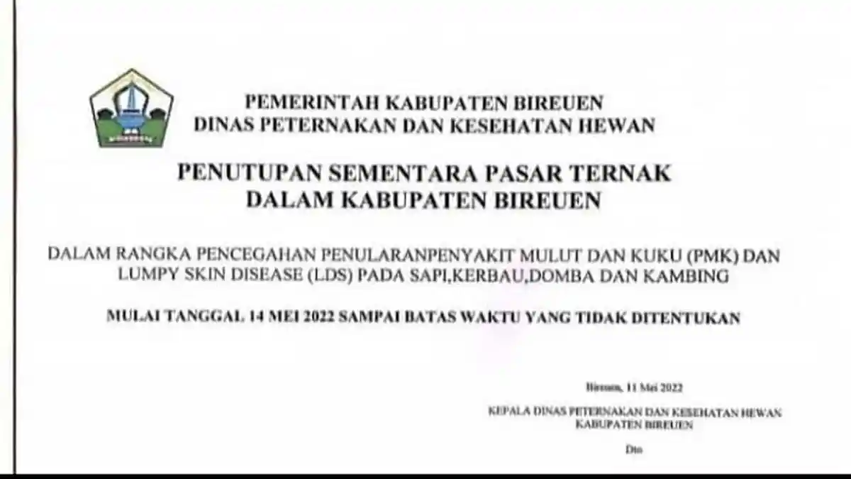 Bireuen Tutup Sementara Pasar Hewan, Cegah Penularan Penyakit Mulut dan Kuku pada Ternak