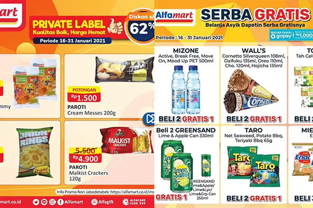 Promo Alfamart Spesial Minuman dan Snack, Private Label Diskon Hingga 62%, Beli 2 Gratis 1
