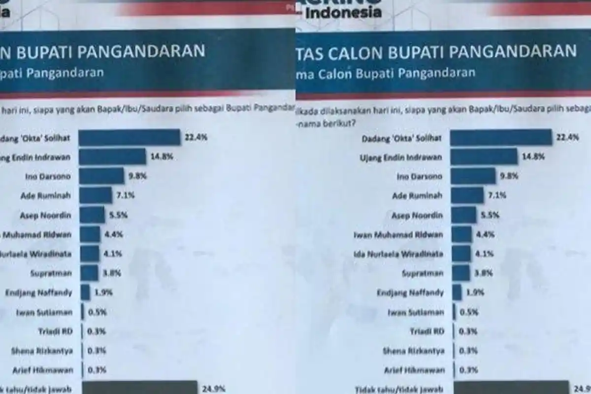 Survei Elektabilitas Bakal Calon Bupati di Pilkada Pangandaran 2024, Cabup Terkuat dari PKB