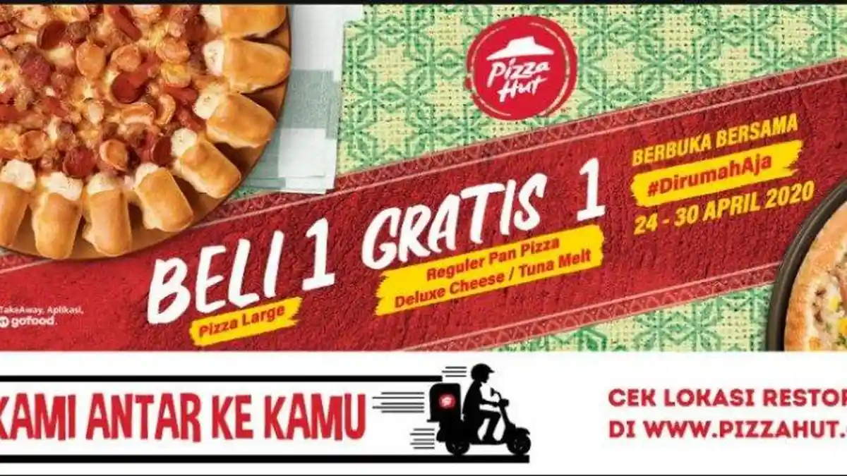 Promo Pizza Hut Beli 1 Gratis 1  #Dirumahaja, Pesan Sekarang Lewat Ojek Online