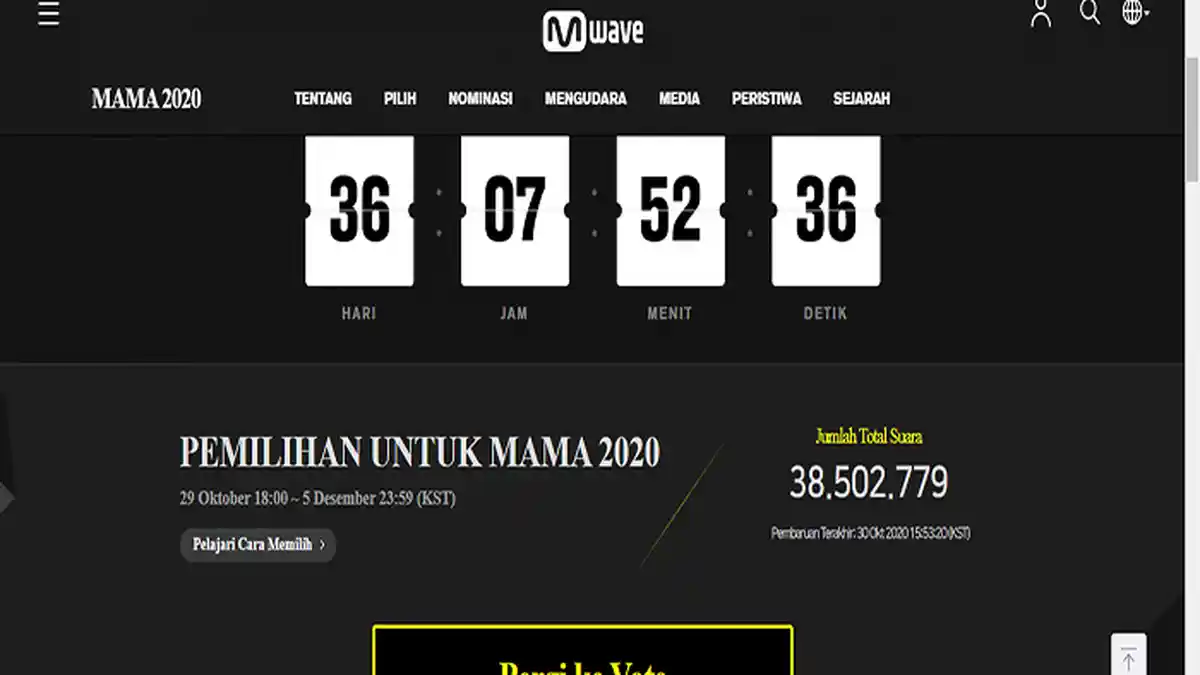 Cara Vote MAMA 2020 atau Mnet Asian Music Awards 2020 di Https://mama.mwave.me