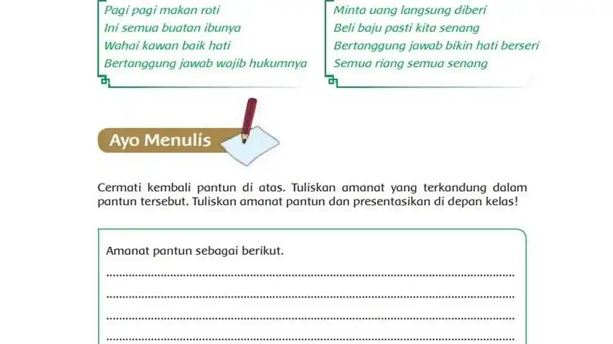 Kunci Jawaban Tema 4 Kelas 5 Halaman 131 Kurikulum 2013: Amanat Pantun