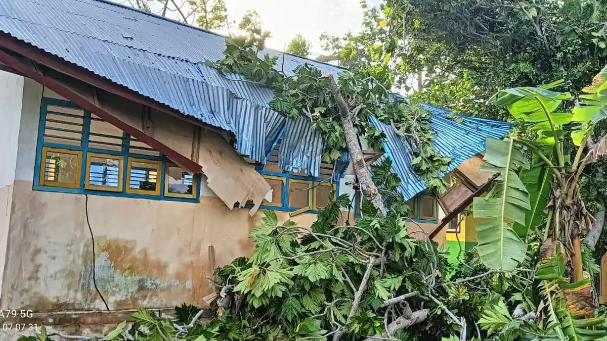 Atap SD Negeri 93 Halmahera Selatan Ambruk Tertimpa Pohon, Siswa Belajar di Kantor Desa