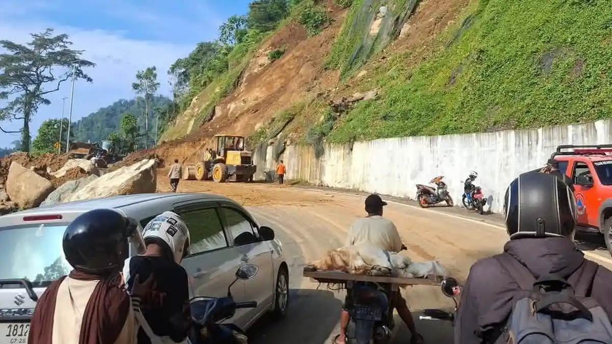 Tanah Longsor Dari Tebing Hampir 50 Meter Sempat Tutup Jalur Lumajang-Malang