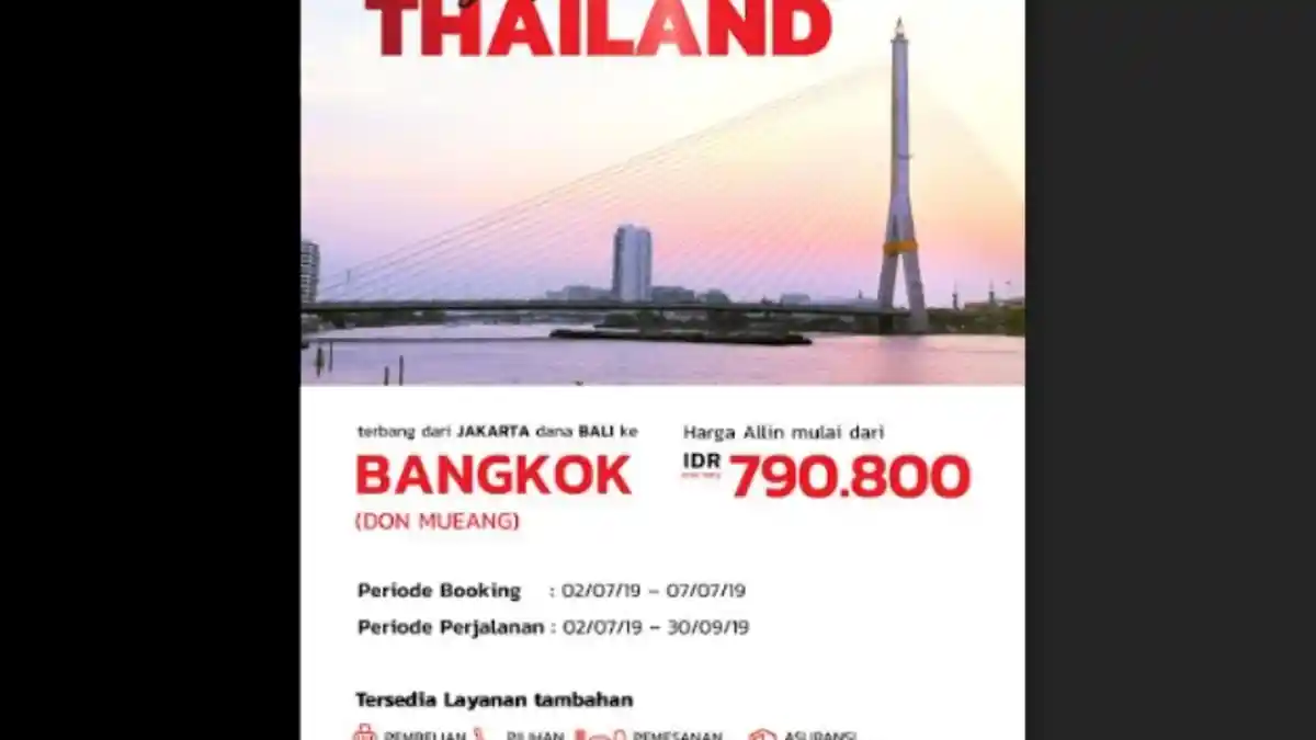 Thai Lion Air Tawarkan Travelling ke Thailand Mulai dari Rp 790.800