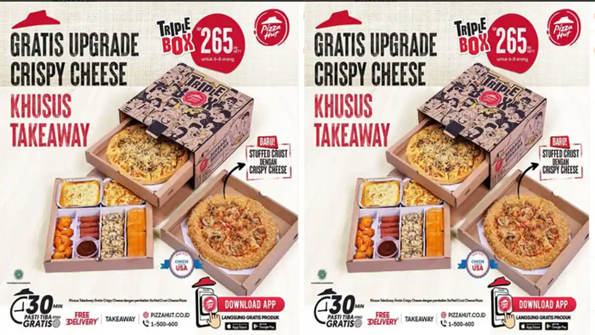 PROMO PIZZA HUT Hari Ini 30 Oktober 2021, Buruan Pesan Triple Box Gratis Upgrade Crispy Cheese