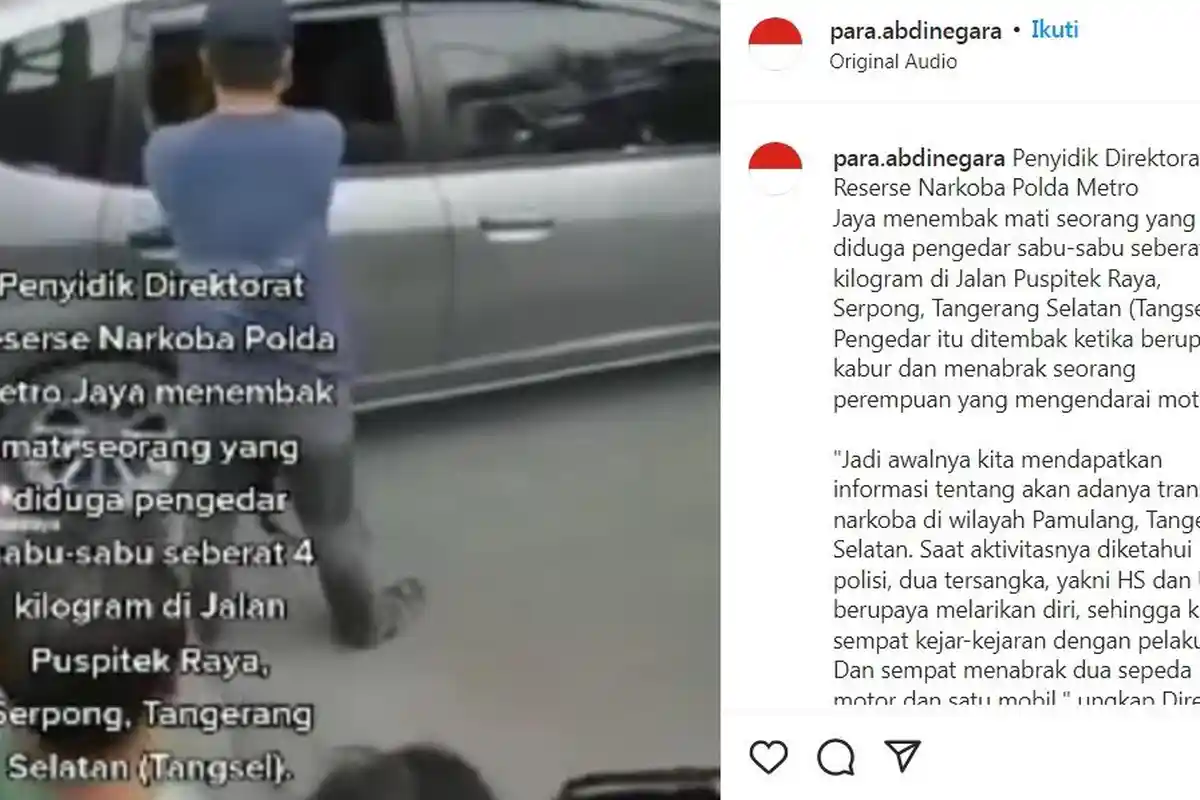Polisi Tembak Mati Pengedar Narkoba, Sempat Kabur dan Tabrak Pemotor