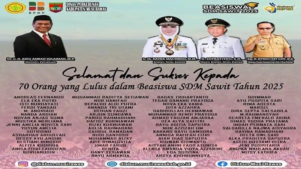 70 Siswa di Musi Rawas Terima Beasiswa Pendidikan SDM Sawit Tahun 2025