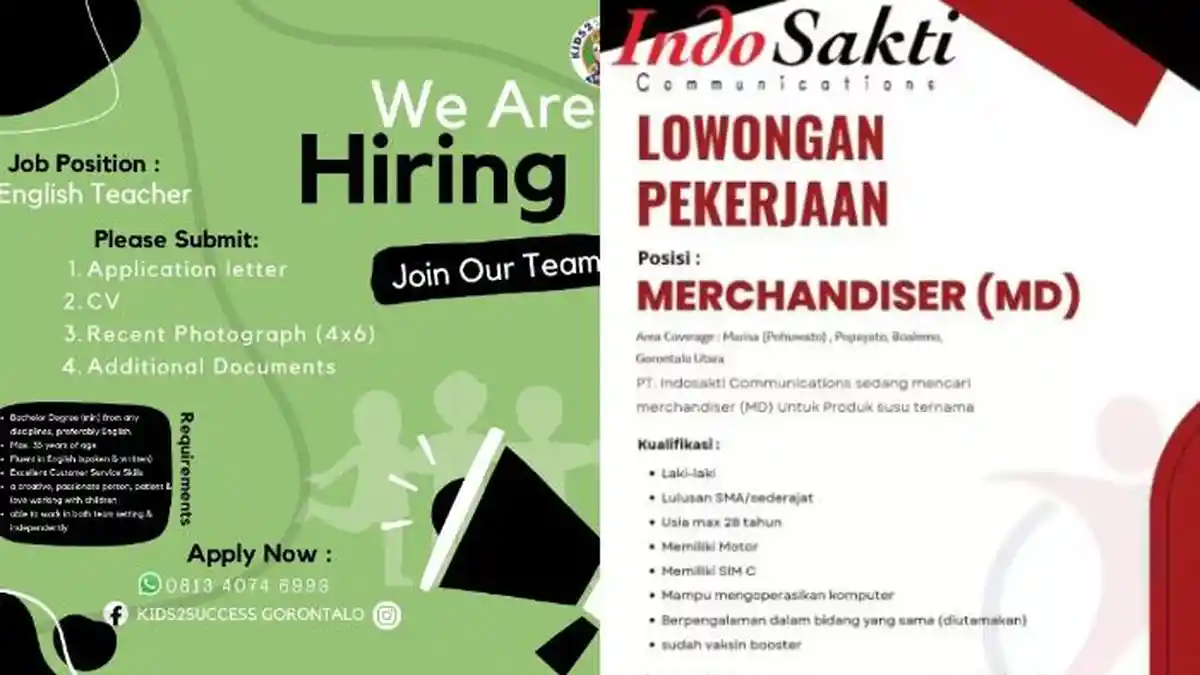 Lowongan Kerja Gorontalo Hari Ini Kamis, 22 September 2022 untuk Lulusan SMA/SMK dan S1