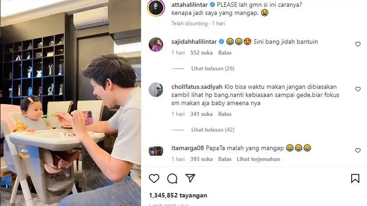 Atta Halilintar Geleng-geleng Kepala Lihat Ameena Tak Buka Mulut saat Disuapi Makan