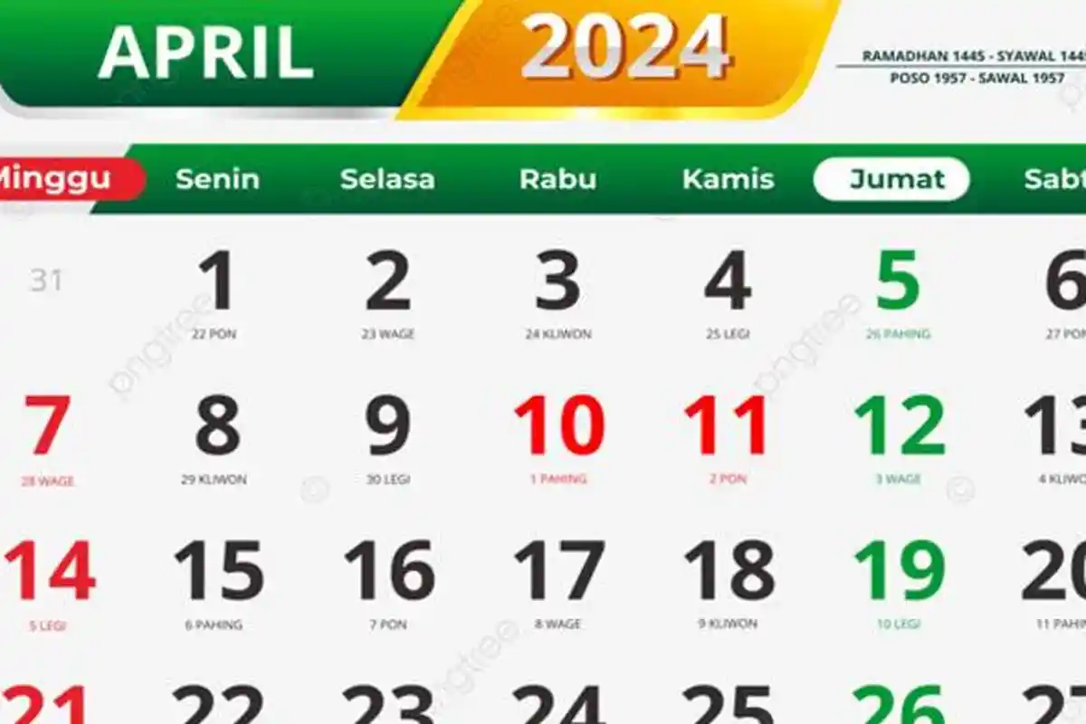 Kalender 2024 Bulan April Ada 10 Tanggal Merah, Termasuk Libur dan Cuti Bersama Idul Fitri 1445 H