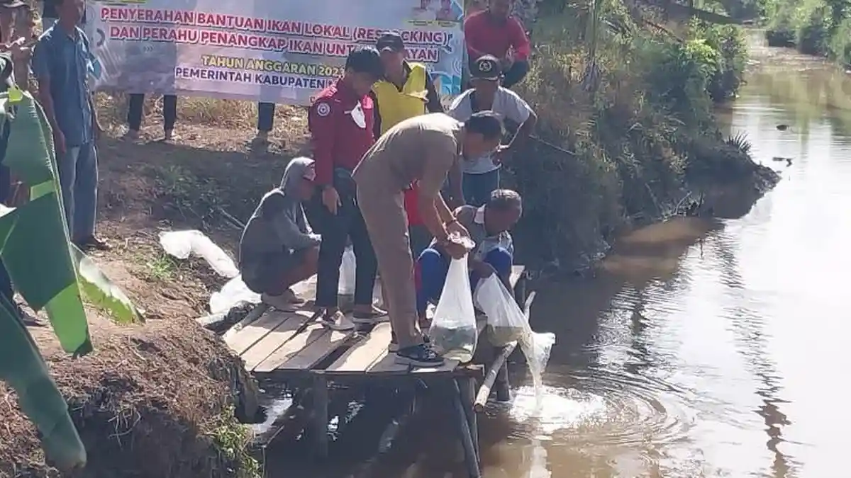 Sepanjang 2023 Dinas Perikanan Mesuji Sebar 125.500 Benih Ikan ke Sungai