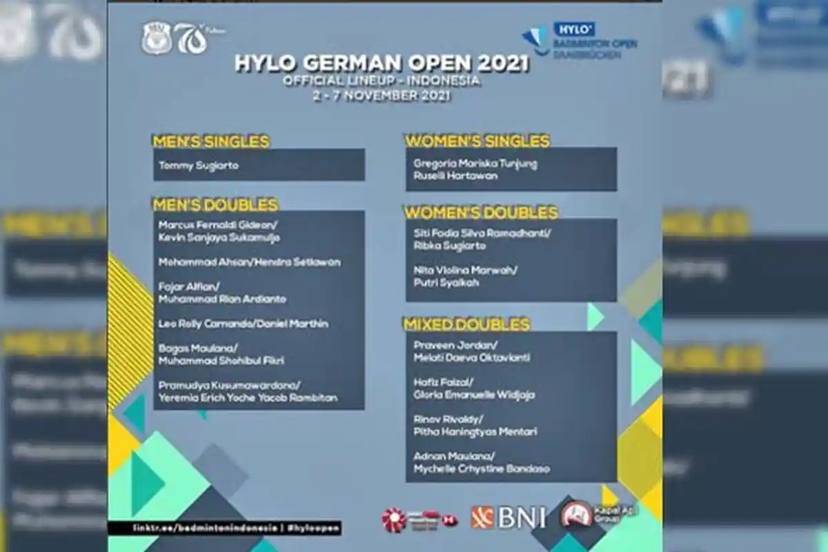 Jadwal Lengkap Tim Indonesia di Hylo German Open 2021 Hari ini Selasa 2 November 2021