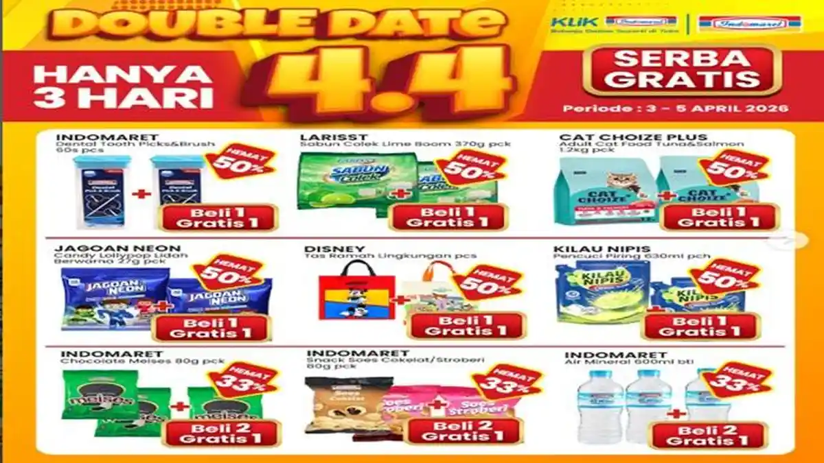 Promo Indomaret DOUBLE DATE 4.4, Hemat 50 Persen : Beli 2 Gratis 1 Cokelat Meses