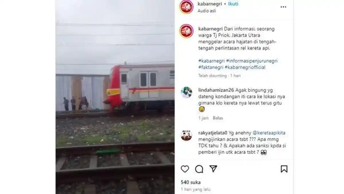 Viral Tenda Hajatan & Panggung Dangdut di Tengah Perlintasan Kereta Api Tanjung Priok, KAI Bereaksi
