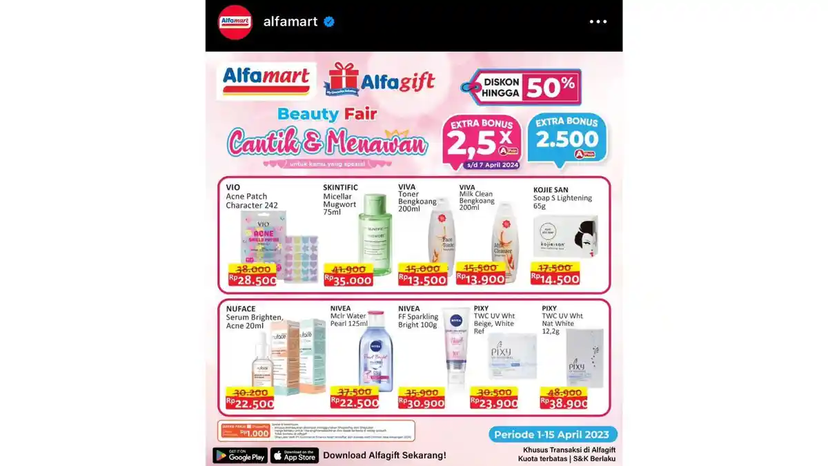Promo Alfamart Beauty Fair Hari Ini, Ada Diskon Viva Toner dan Vio Acne Patch Hingga 50 Persen