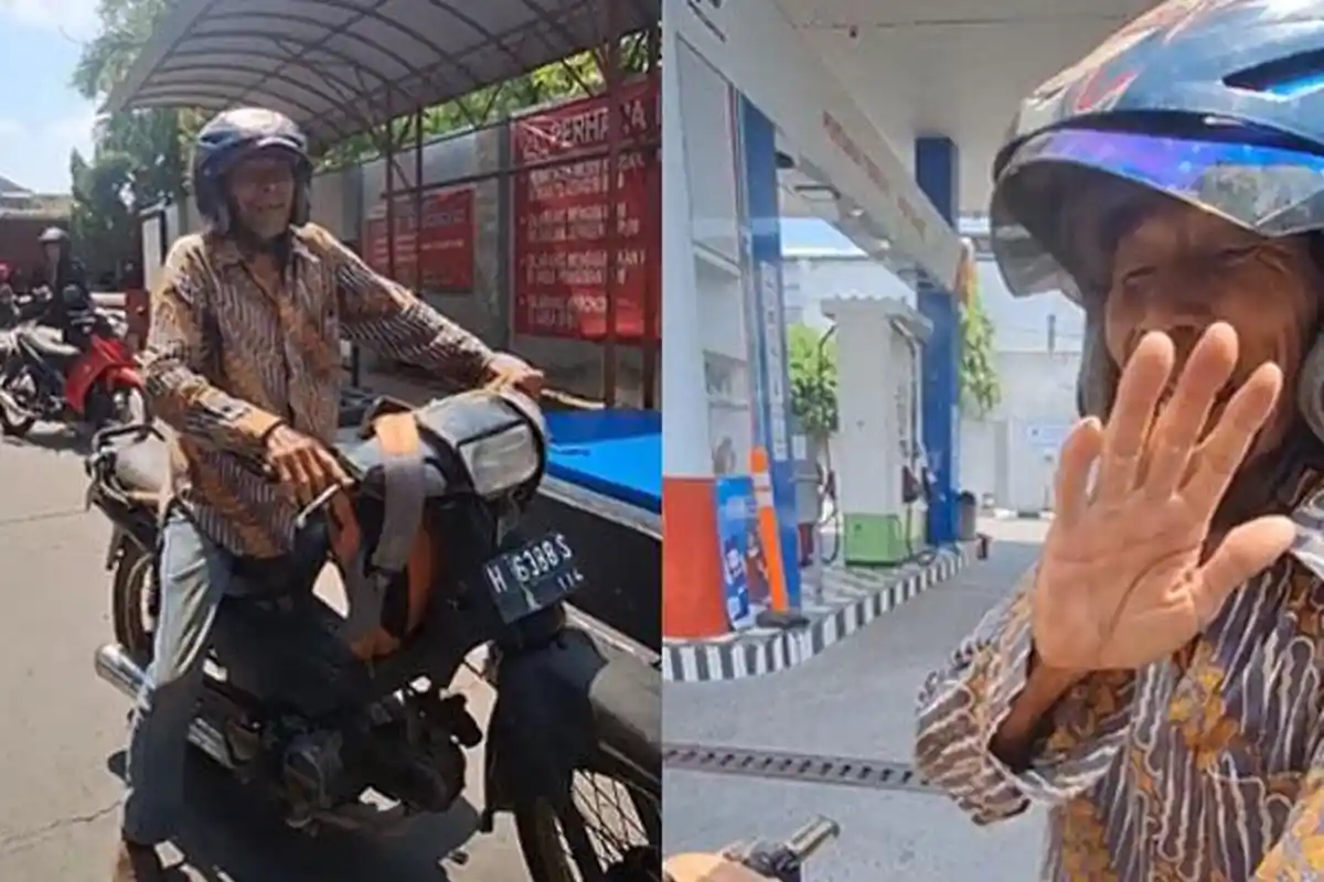 Mbah Paimo Nangis Motornya Diisikan Bensin sampai Penuh usai Dorong 13 Km, Jual Sarung Belum Laku
