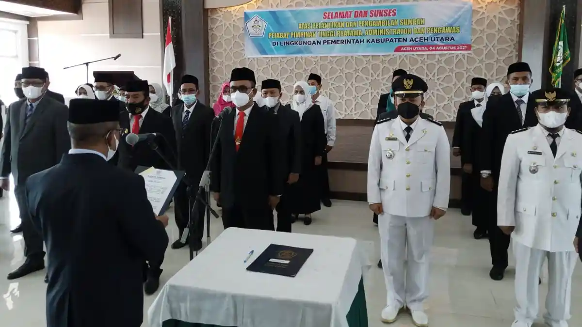 Sekda Aceh Utara Lantik Puluhan Pejabat di Kantor Bupati 
