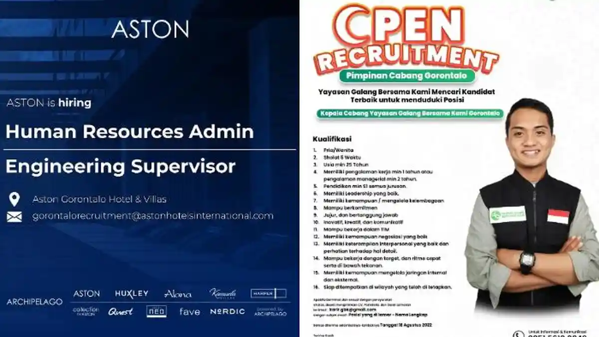 Lowongan Kerja Gorontalo Hari Ini Jumat, 2 September 2022 untuk Lulusan SMA/SMK/S1 Semua Jurusan