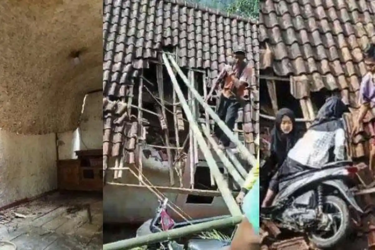 Kagetnya Siti Nurjanah Warga Tasikmalaya, Atap Rumah Jebol usai Motor Anak SD Nyungsep ke Genting