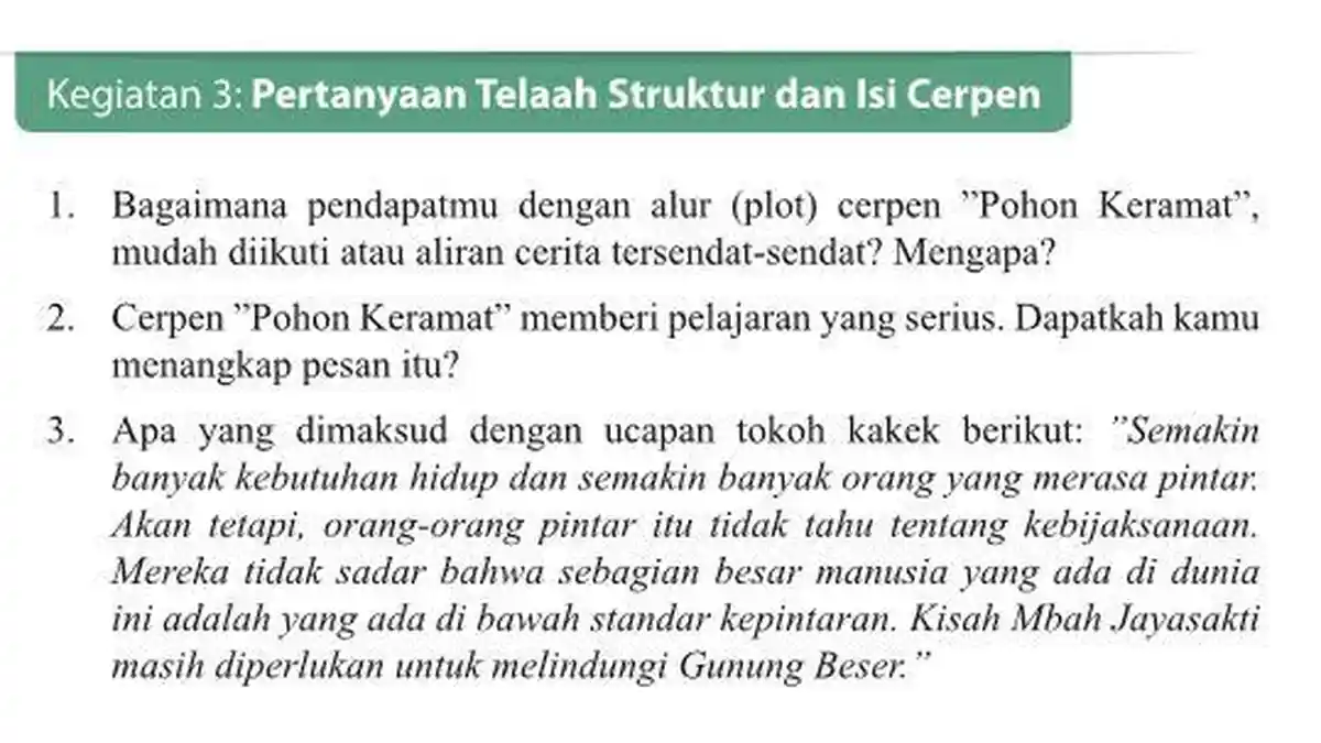Kunci Jawaban Bahasa Indonesia Kelas 9 Halaman 76, Alur (plot) Cerpen Pohon Keramat