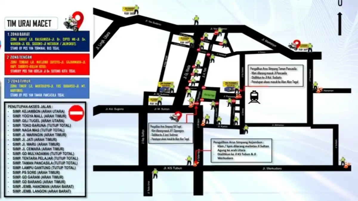 Hendak Melintas di Kota Tegal? Berikut Peta Penutupan Akses Jalan saat Malam Tahun Baru