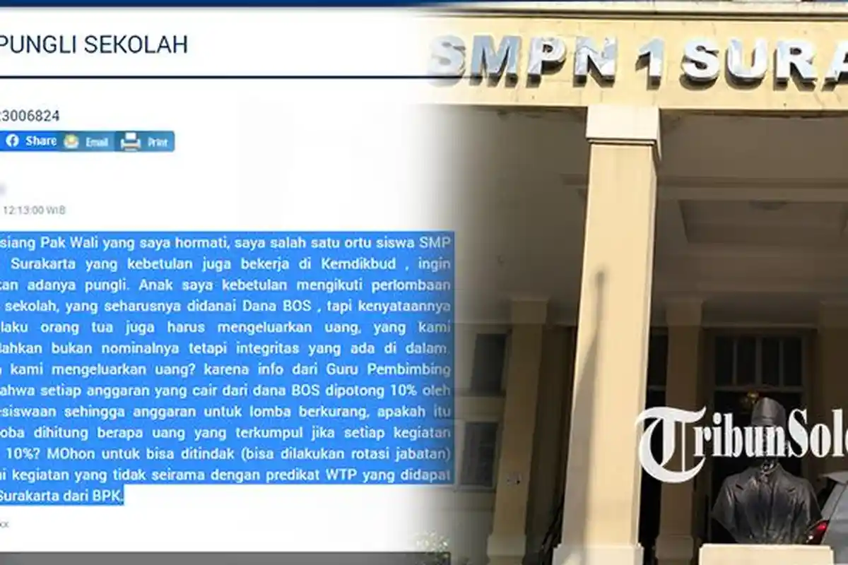 Dugaan Pungli SMP N 1 Solo, Dinas Pendidikan Simpulkan Laporan Pungli dari Sosok 'D' Tak Benar