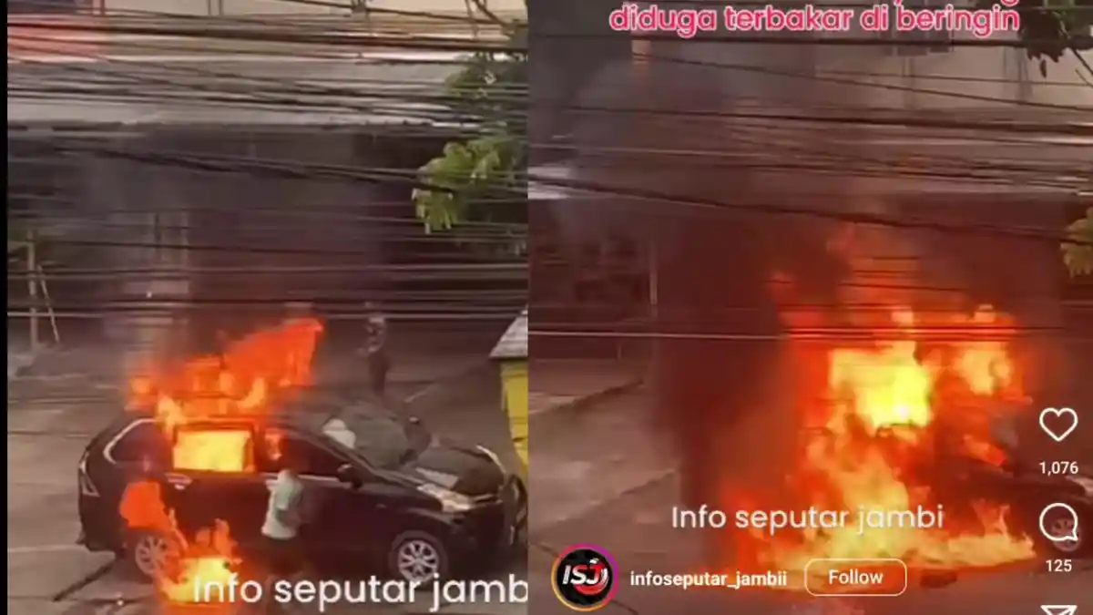 Viral Detik-detik Mobil Bawa Langsir Minyak Terbakar di Beringin Kota Jambi, Sopir Sempat Melompat