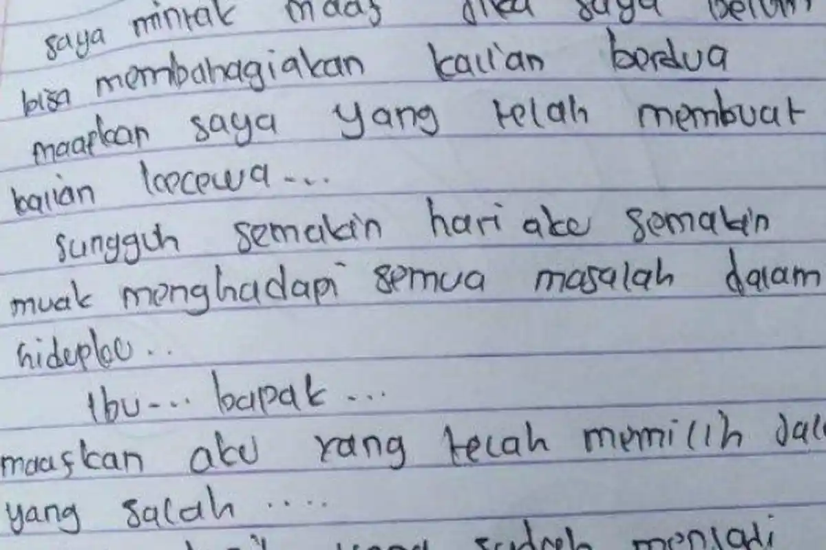ISI Surat Gadis 17 Tahun Tewas Gantung Diri: Mama Papa Maafkan Saya yang Telah Membuat Kalian Kecewa